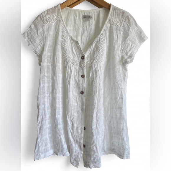 Tops - Wind River Womens White Cotton Cottagecore Preppy Boho Button-Up Top Small
